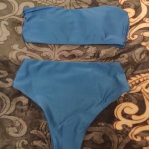 🌿 Blue High Waisted Bikini Set